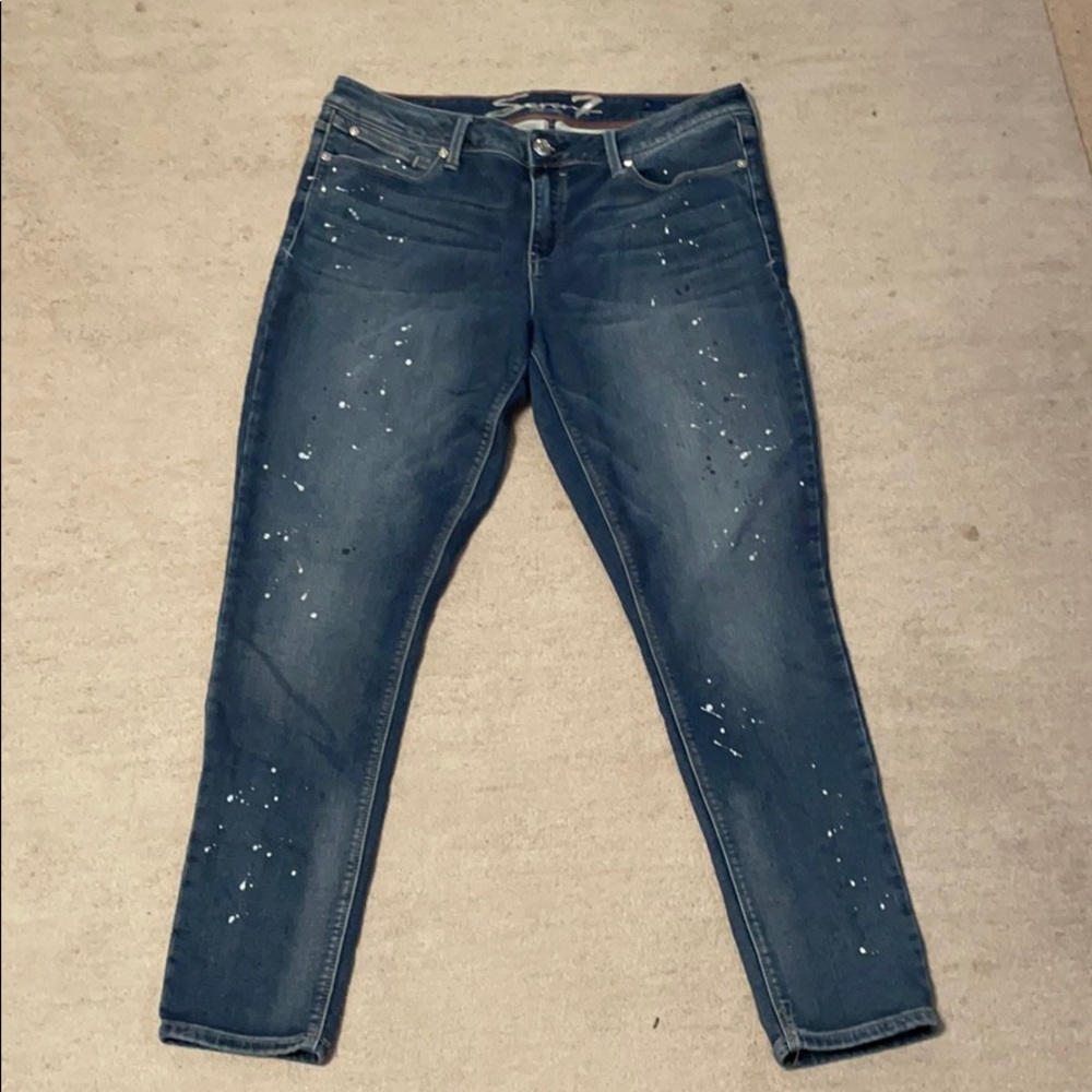 Seven for all mankind paint splatter skinny jeans